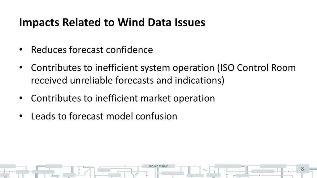 impacts related to wind data issues