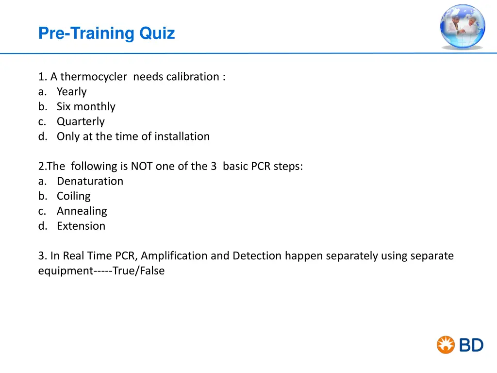 pre training quiz