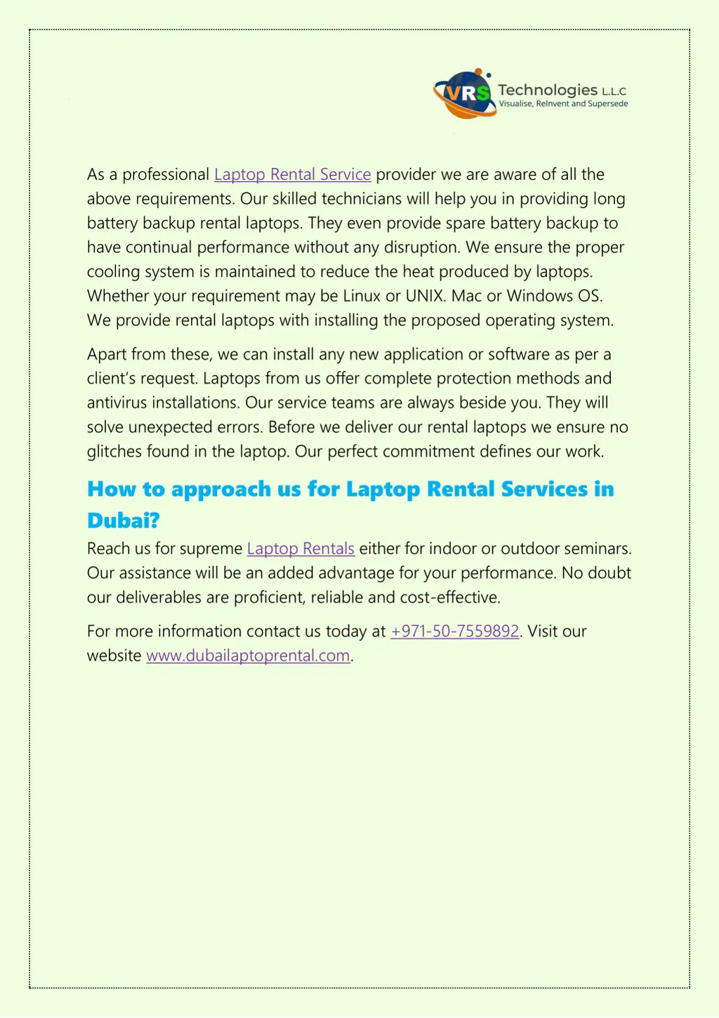 as a professional laptop rental service provider