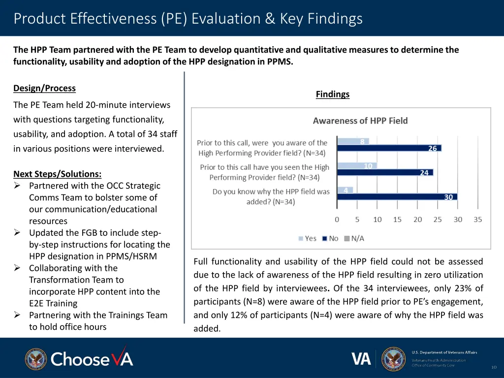 product effectiveness pe evaluation key findings