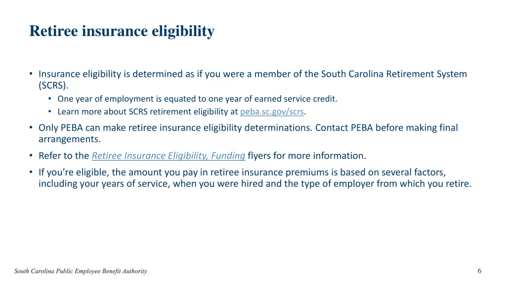 retiree insurance eligibility