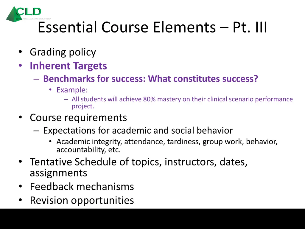 essential course elements pt iii