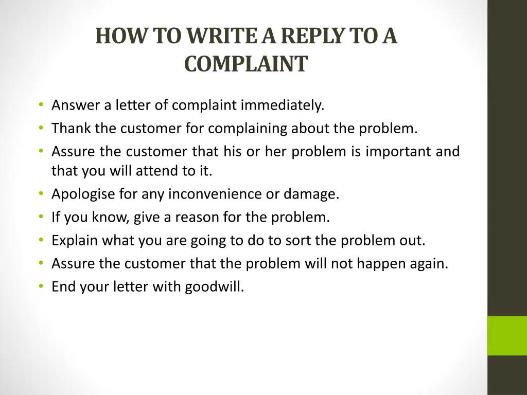 how to write a reply to a complaint