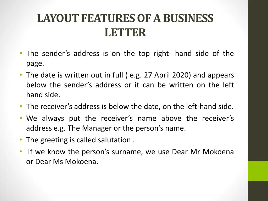 layout features of a business letter