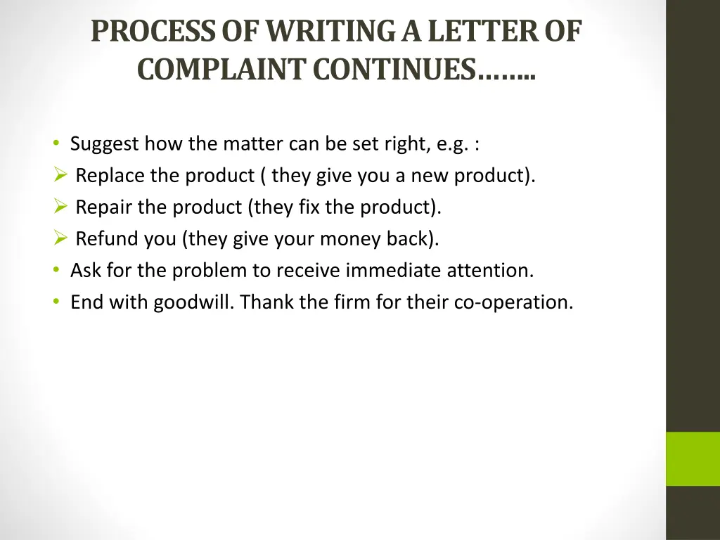 process of writing a letter of complaint continues