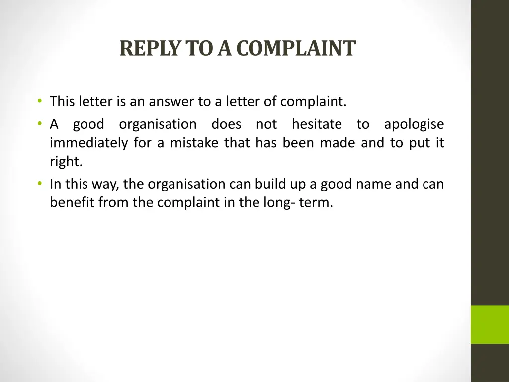 reply to a complaint