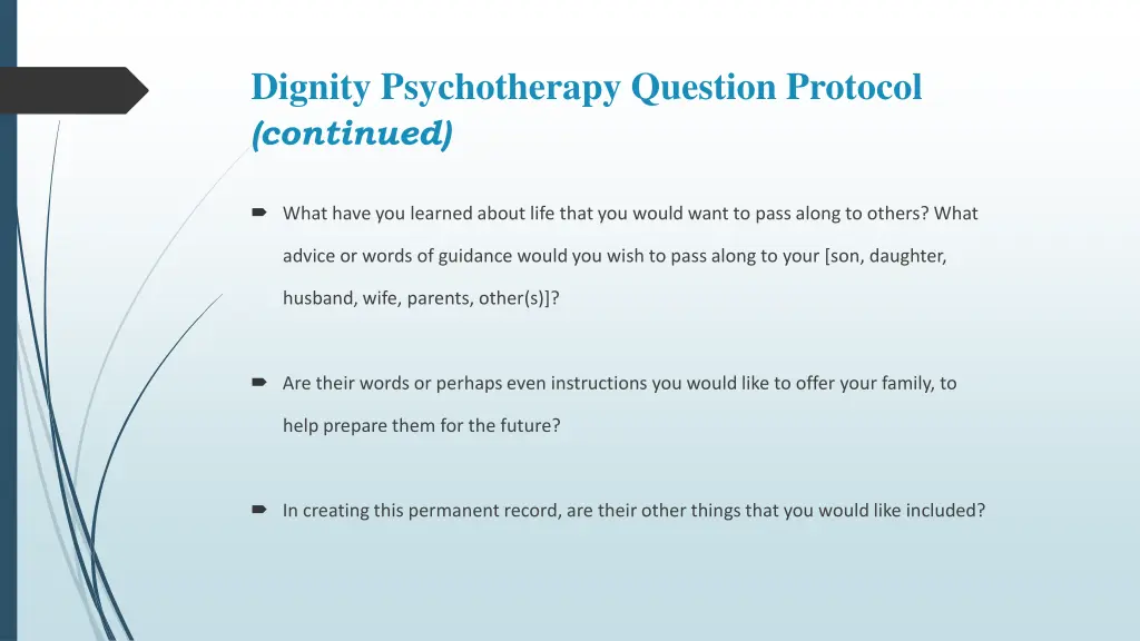 dignity psychotherapy question protocol continued 2