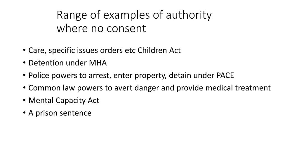 range of examples of authority where no consent