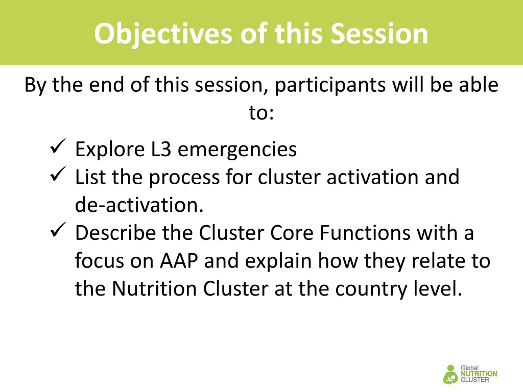 objectives of this session