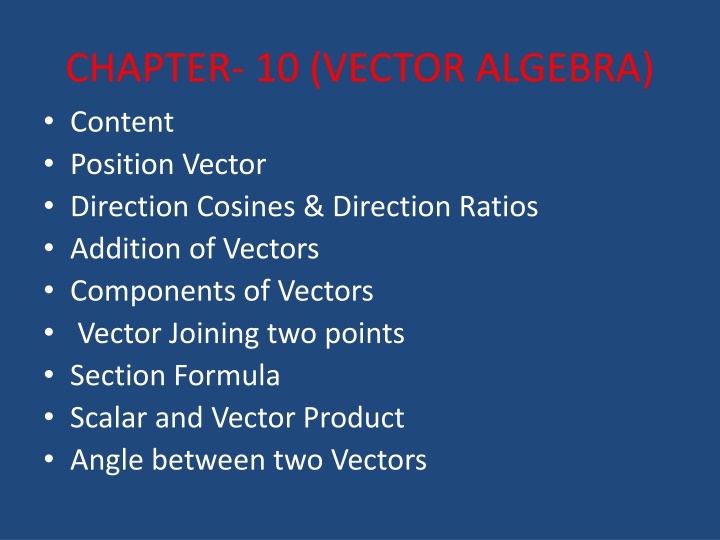 chapter 10 vector algebra content position vector