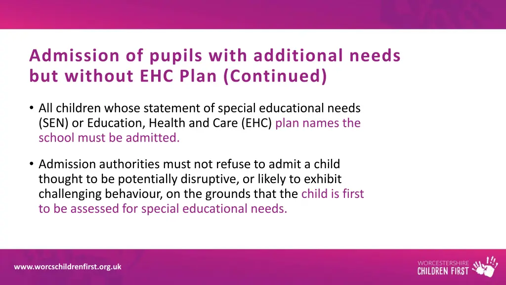 admission of pupils with additional needs 1