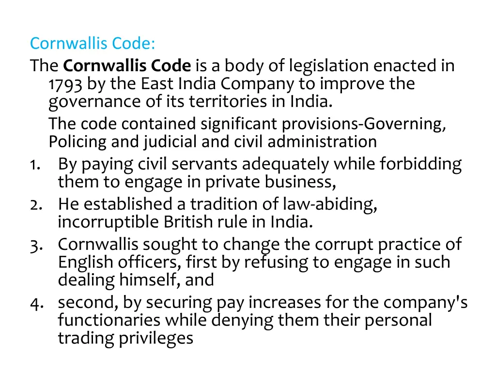 cornwallis code the cornwallis code is a body