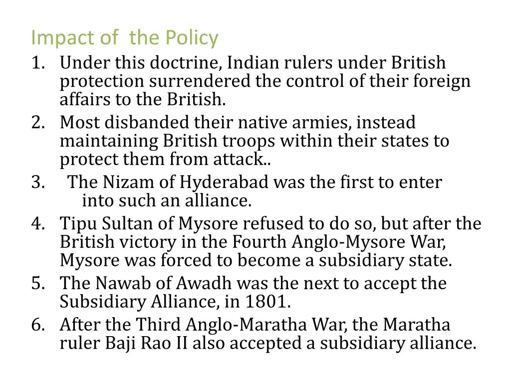 impact of the policy 1 under this doctrine indian