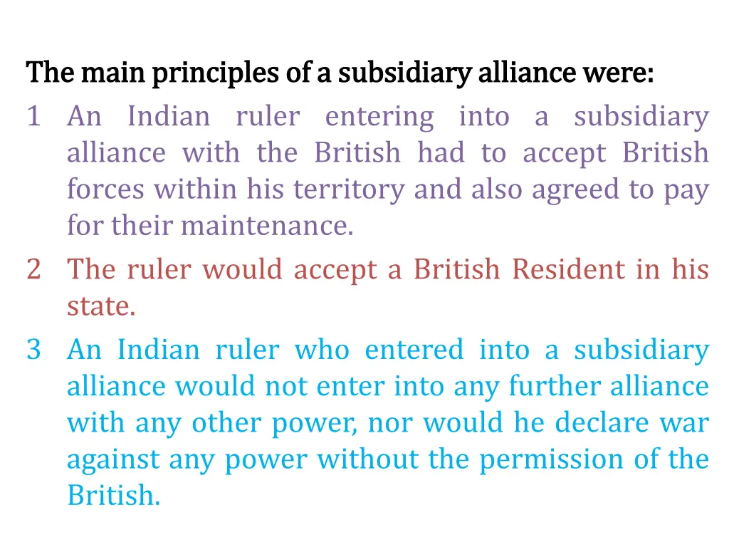 the main principles of a subsidiary alliance were