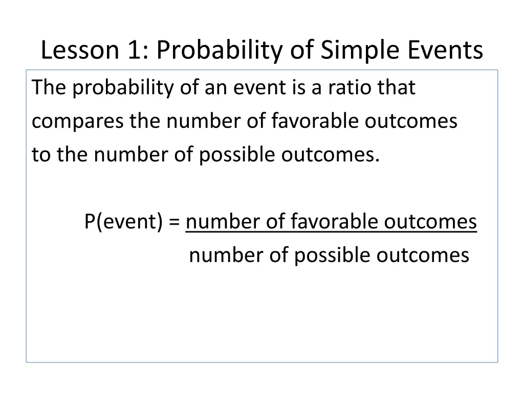 lesson 1 probability of simple events 2