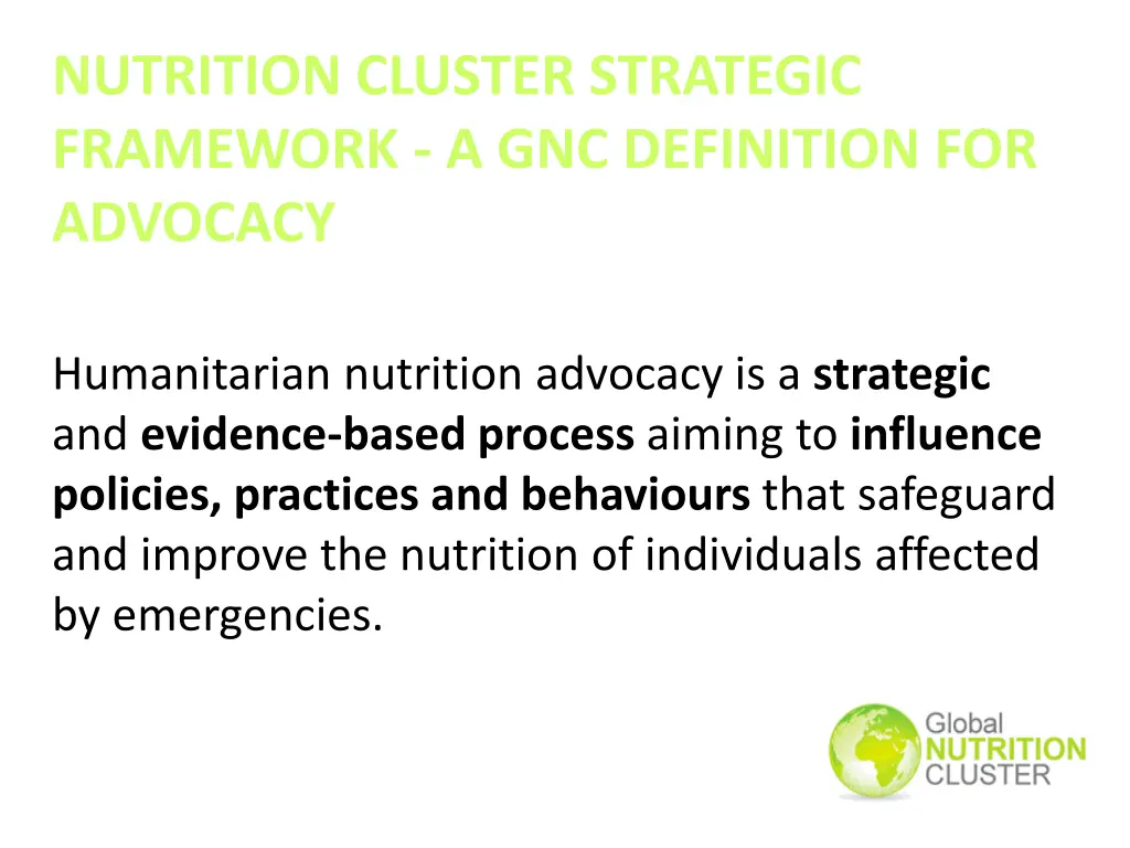 nutrition cluster strategic framework