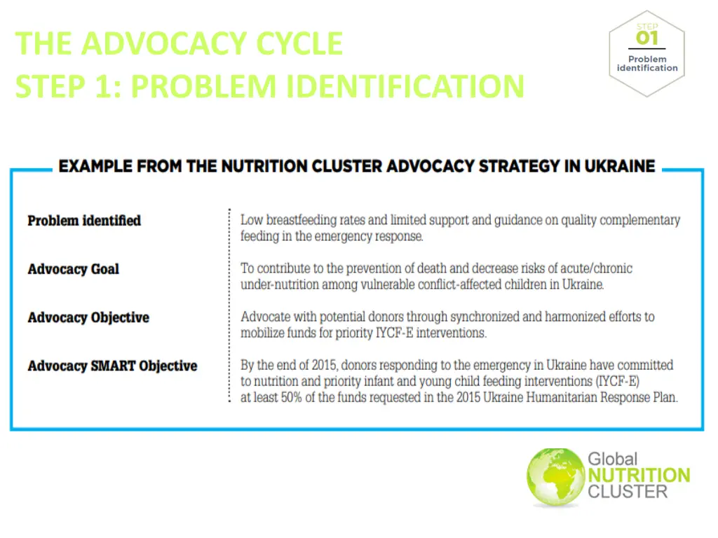 the advocacy cycle step 1 problem identification 2