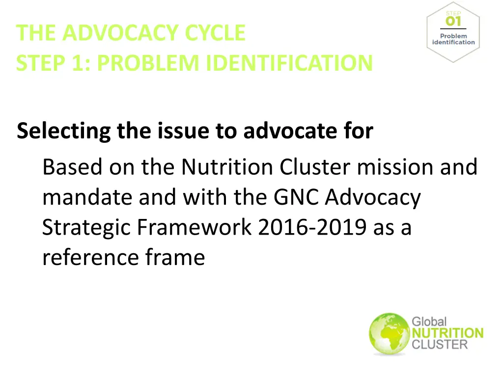 the advocacy cycle step 1 problem identification