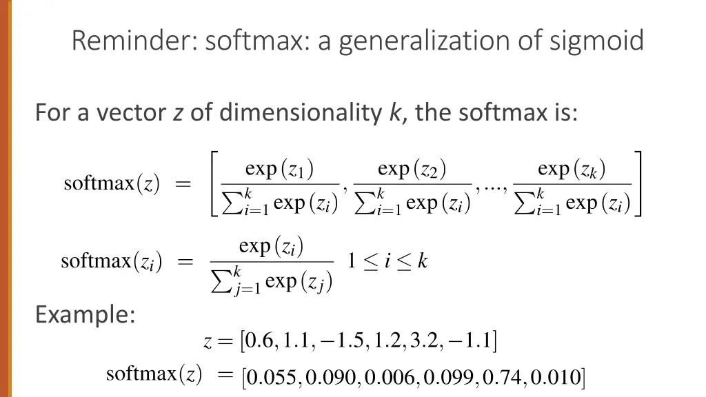 reminder softmax a generalization of sigmoid