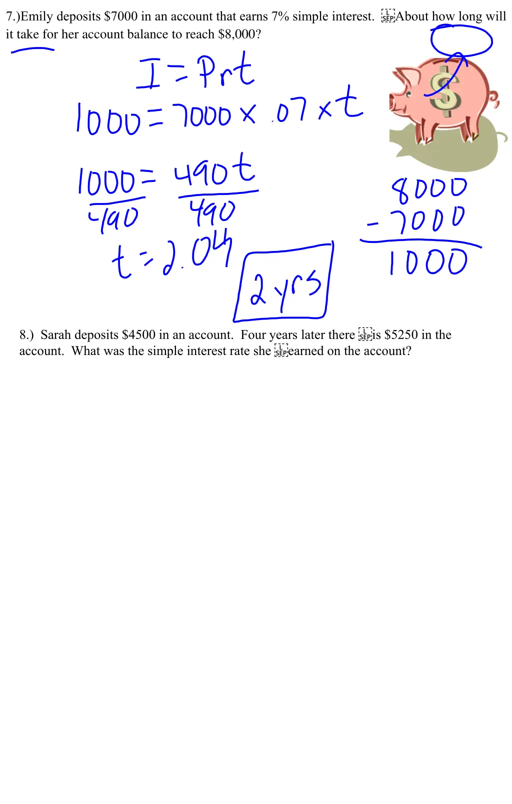 7 emily deposits 7000 in an account that earns