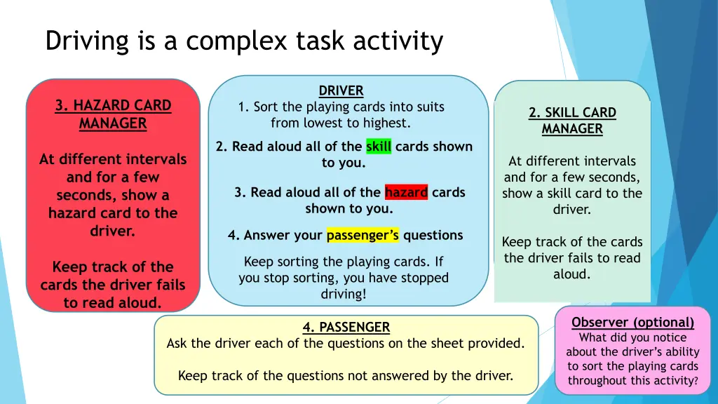 driving is a complex task activity