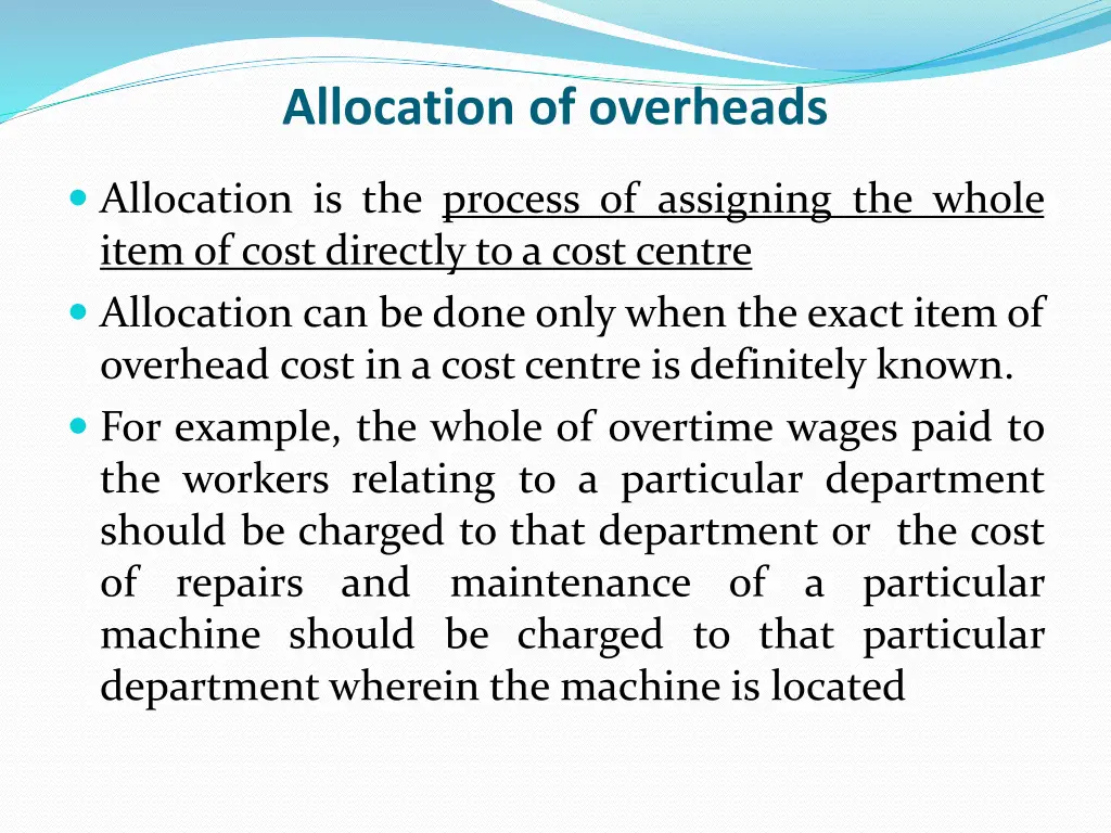 allocation of overheads