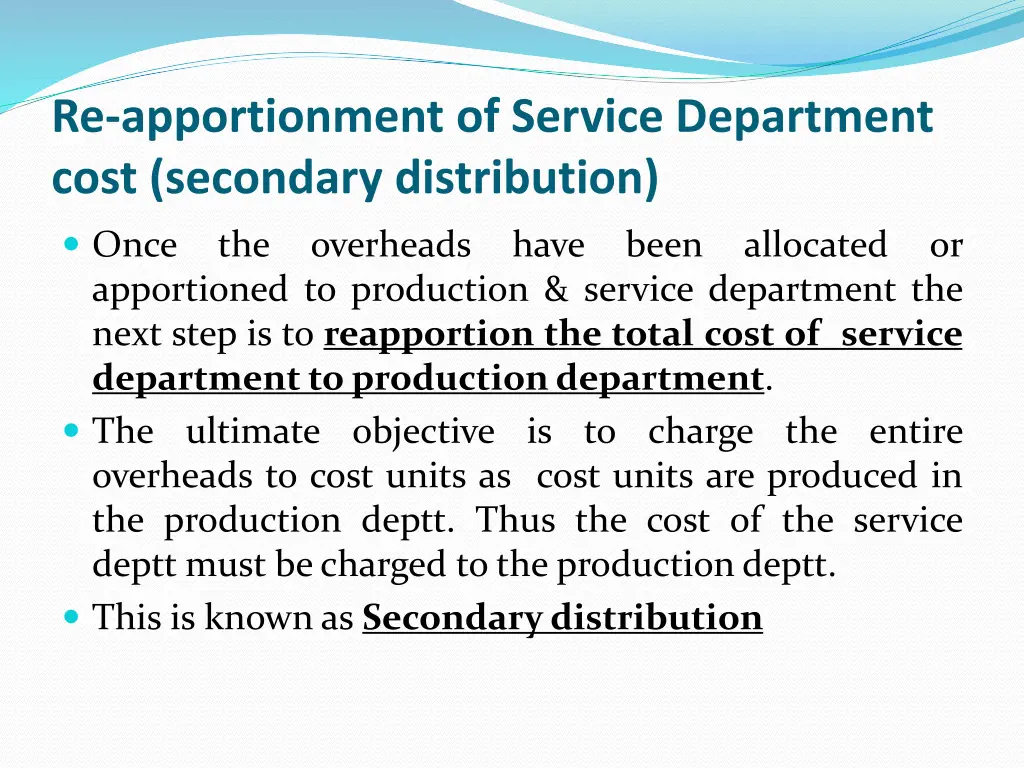 re apportionment of service department cost