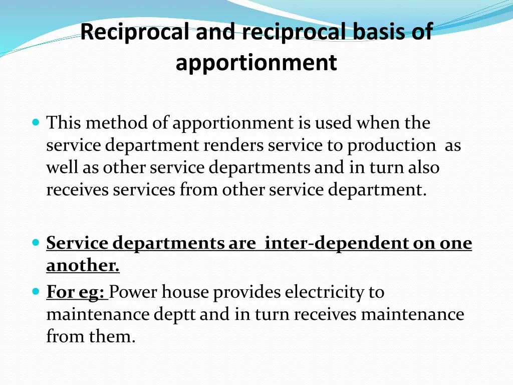 reciprocal and reciprocal basis of apportionment