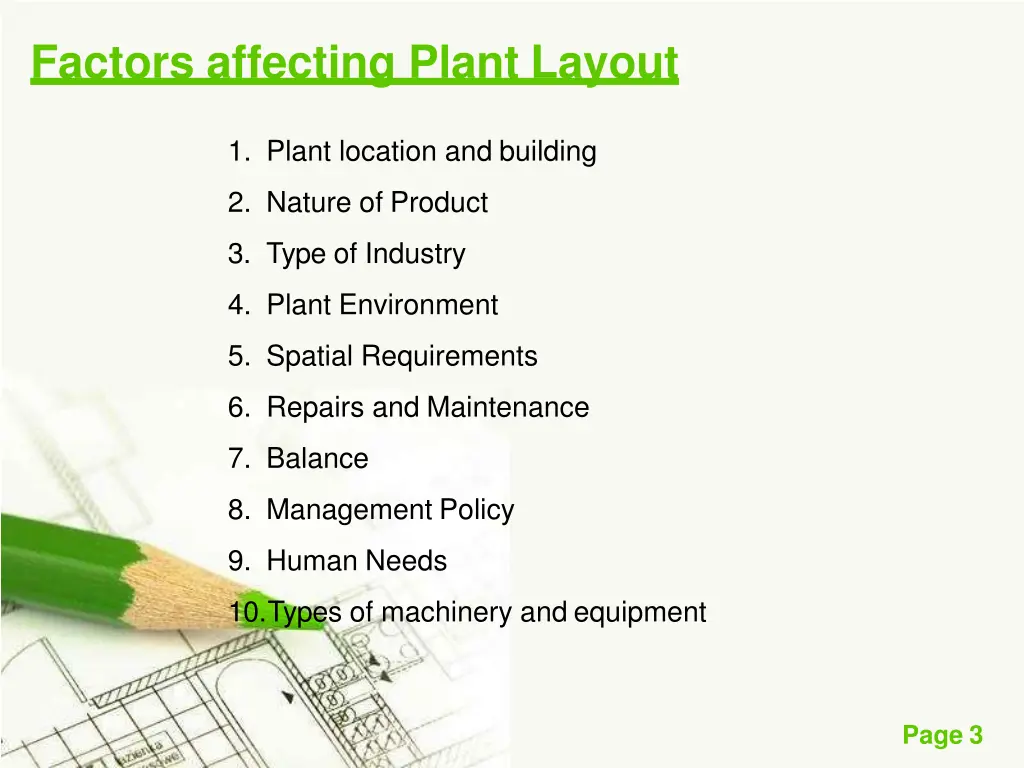 factors affecting plant layout