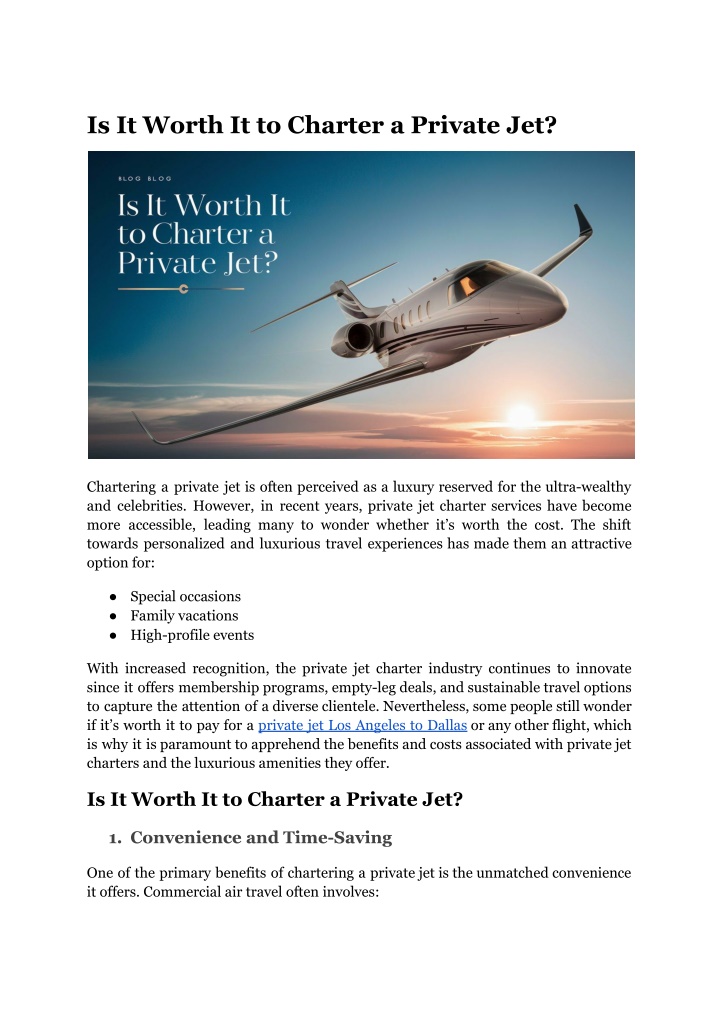 is it worth it to charter a private jet