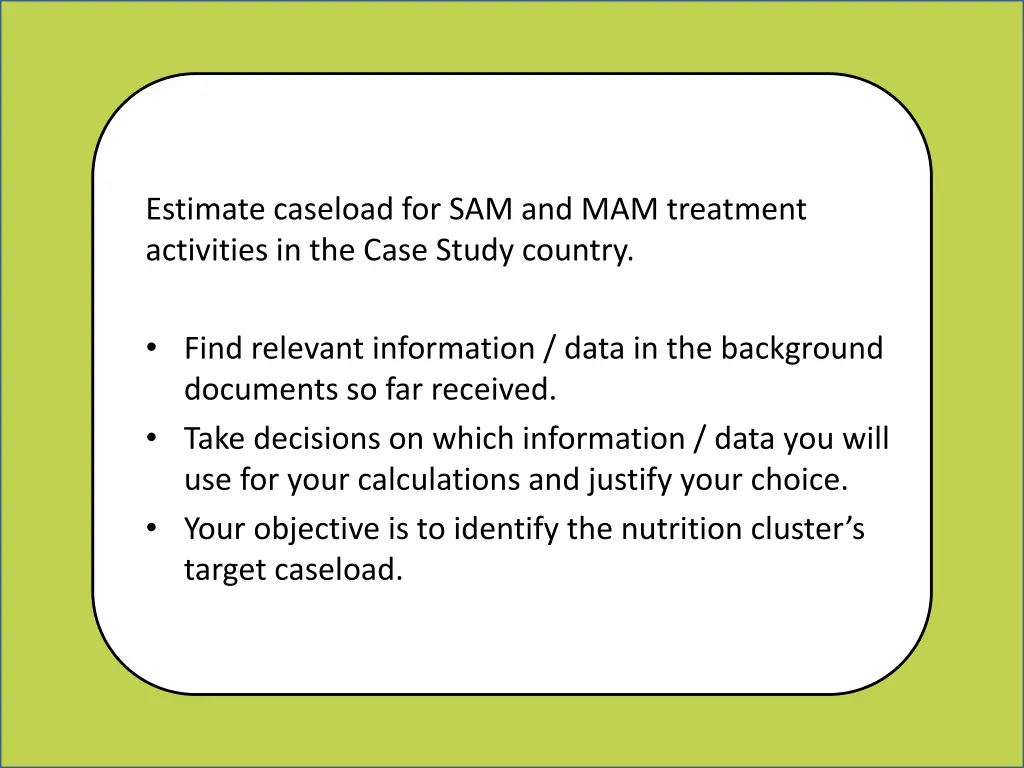 estimate caseload for sam and mam treatment