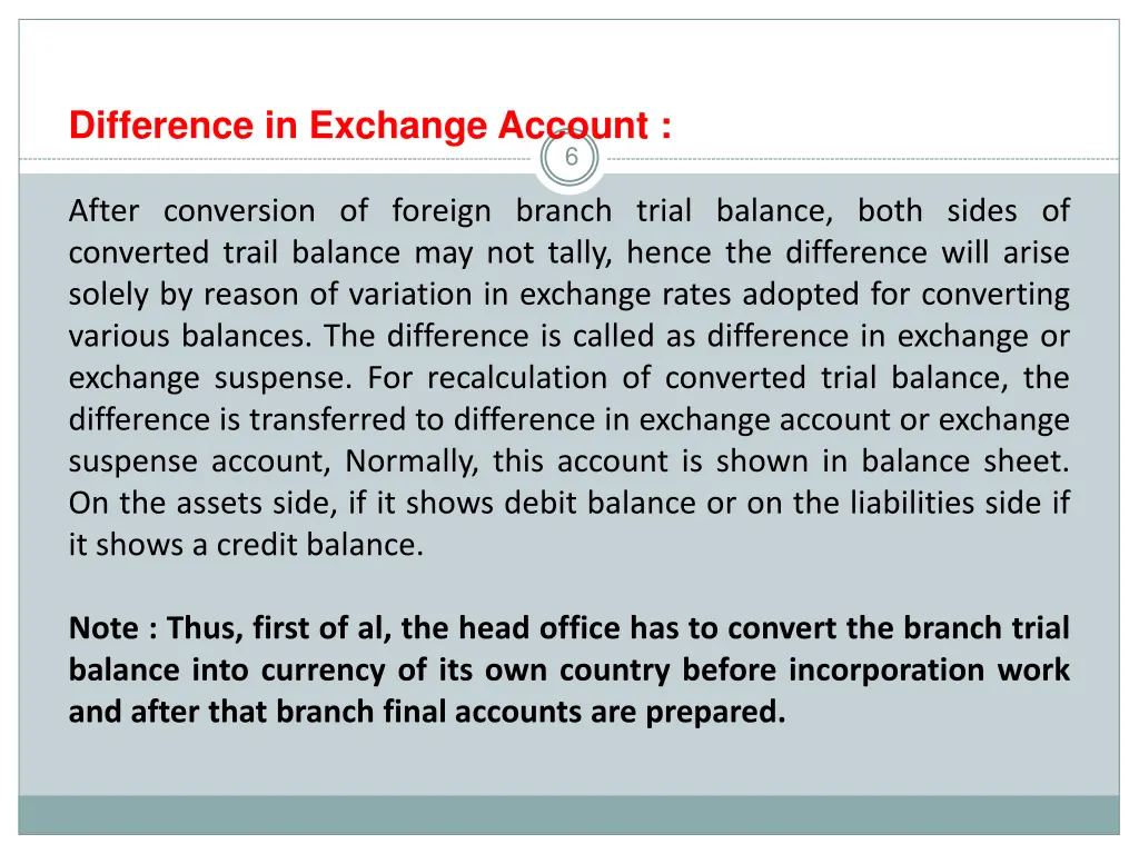 difference in exchange account