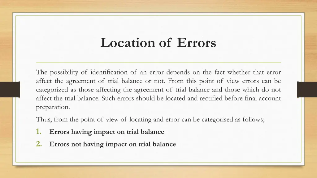 location of errors