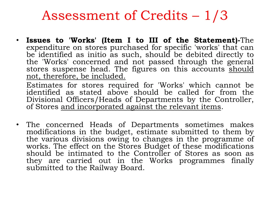 assessment of credits 1 3