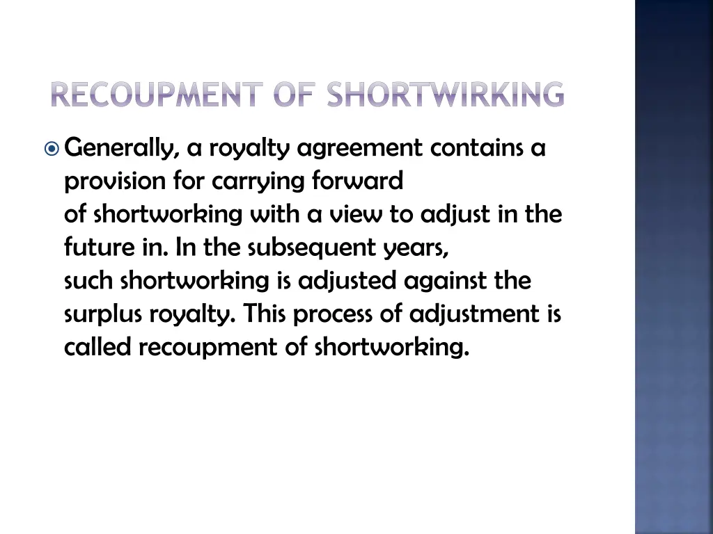 recoupment of shortwirking