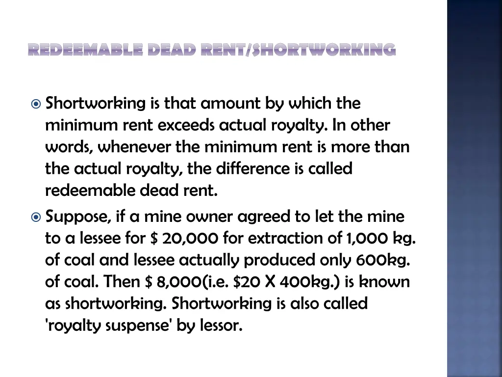 redeemable dead rent shortworking