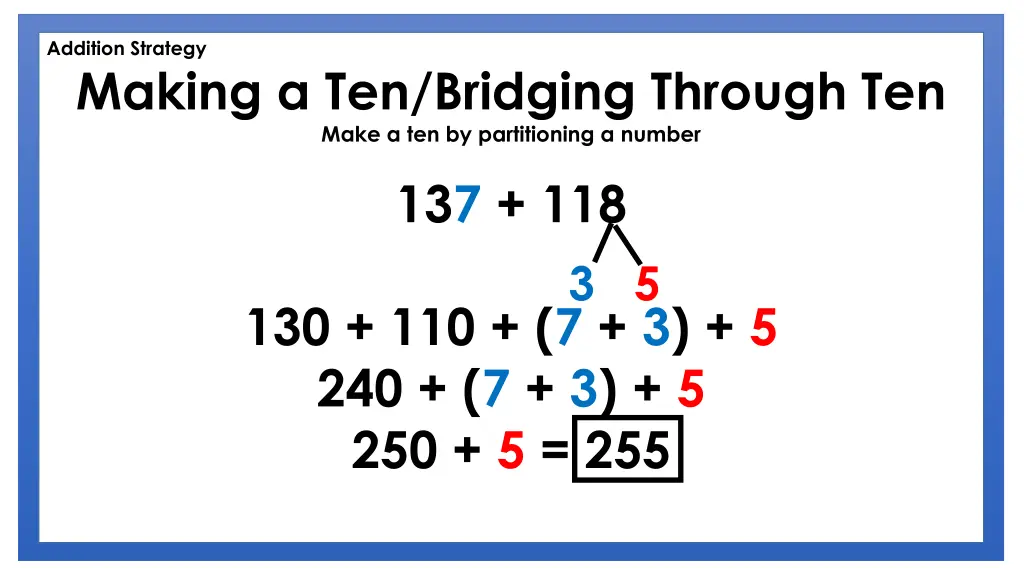 addition strategy making a ten bridging through 1