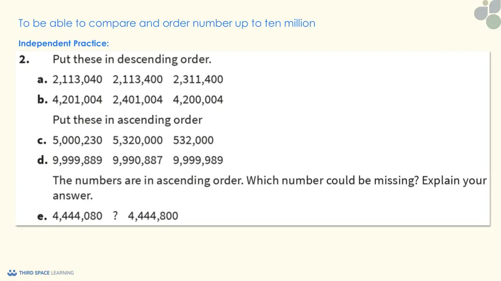 to be able to compare and order number 9