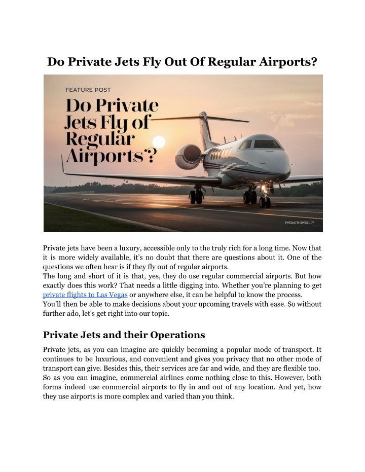 do private jets fly out of regular airports