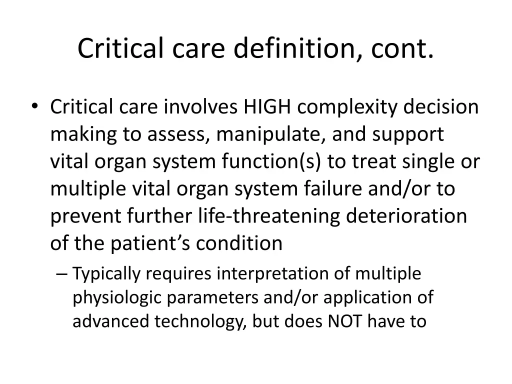 critical care definition cont