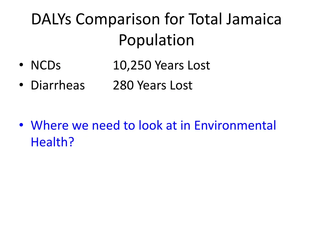 dalys comparison for total jamaica population