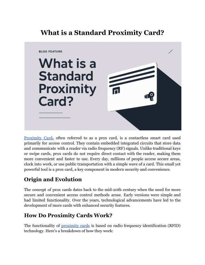 what is a standard proximity card