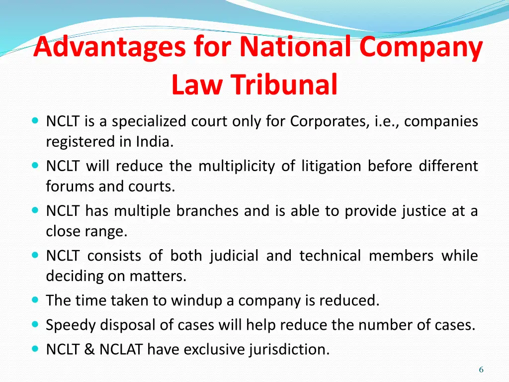 advantages for national company law tribunal