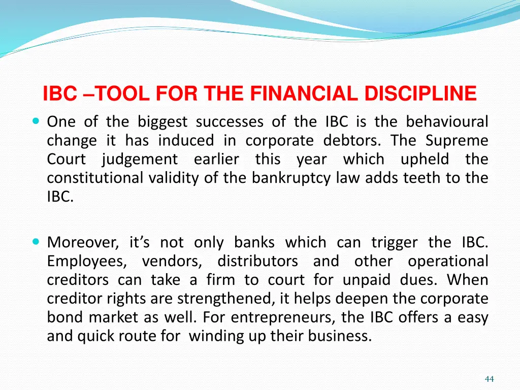 ibc tool for the financial discipline