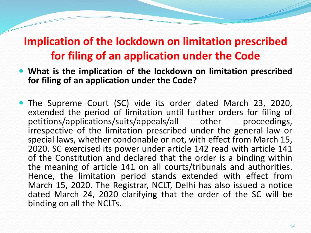 implication of the lockdown on limitation