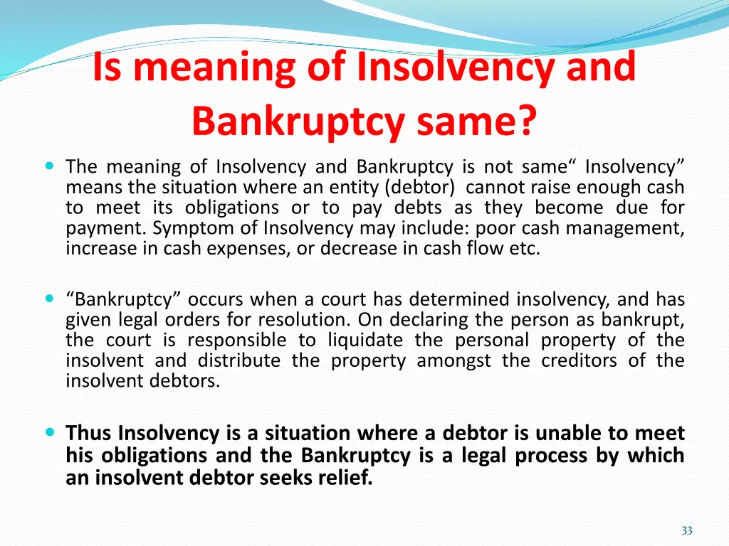 is meaning of insolvency and bankruptcy same