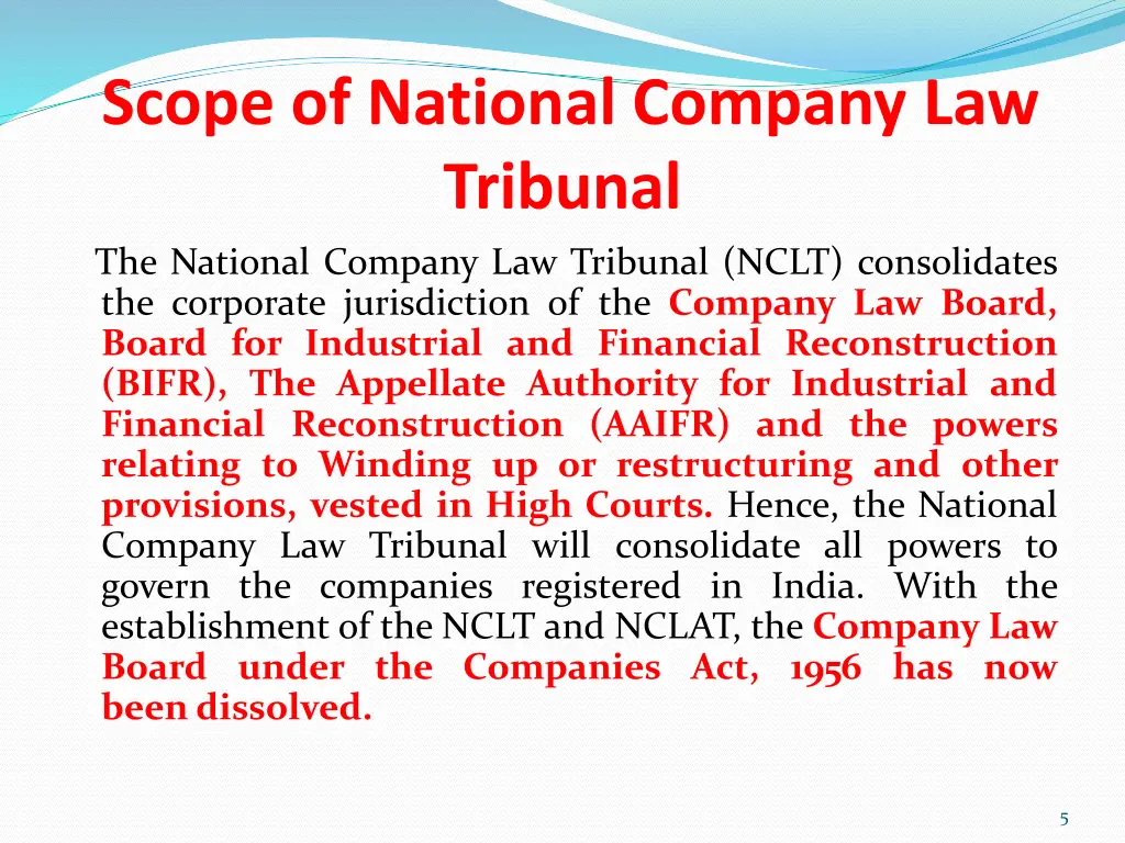 scope of national company law tribunal