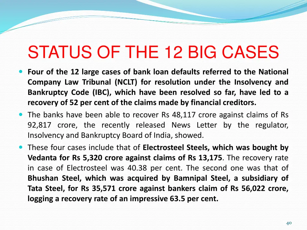 status of the 12 big cases