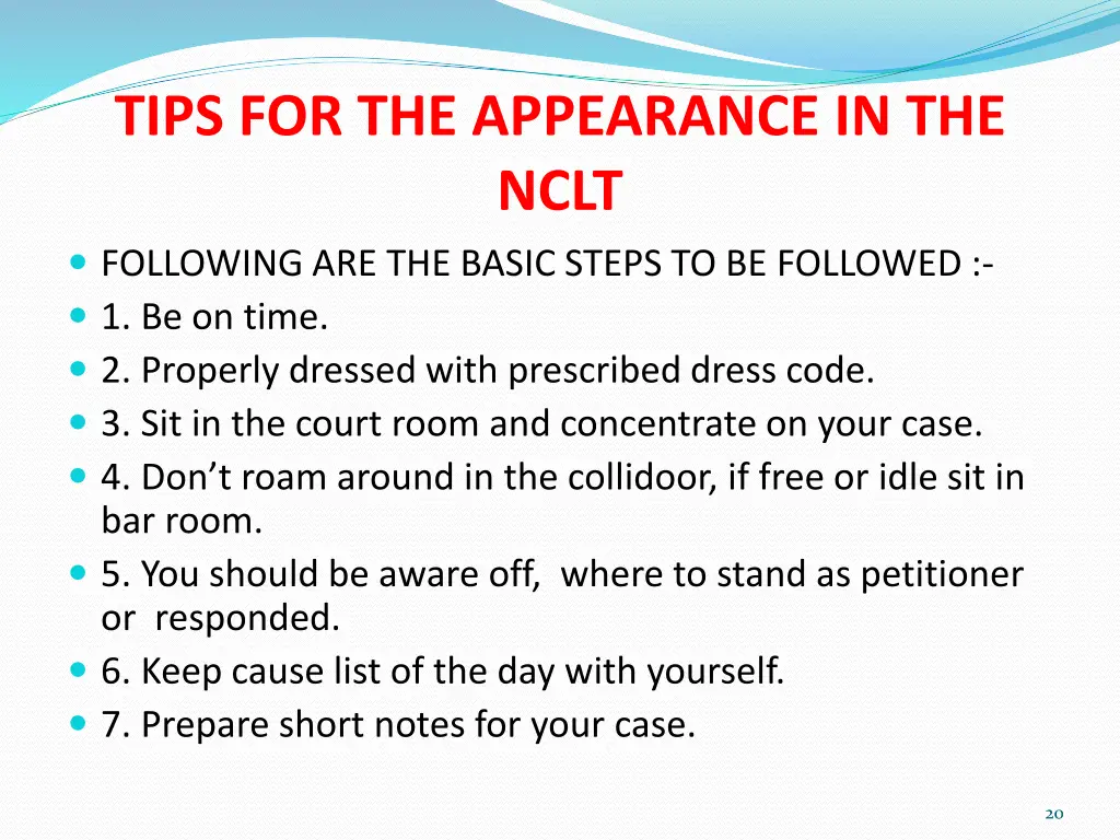 tips for the appearance in the nclt following