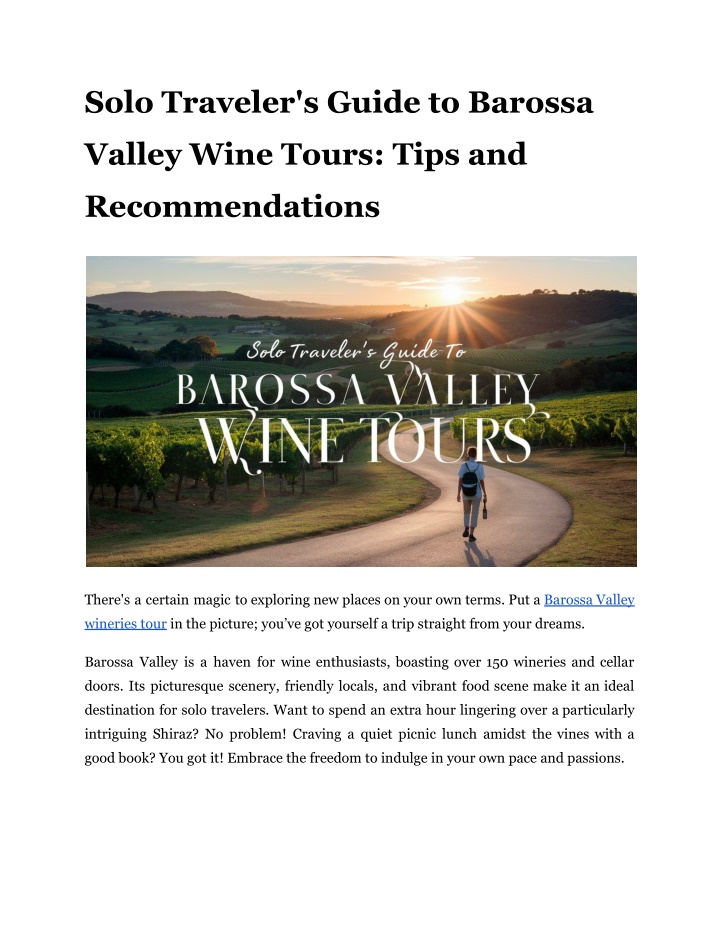 solo traveler s guide to barossa